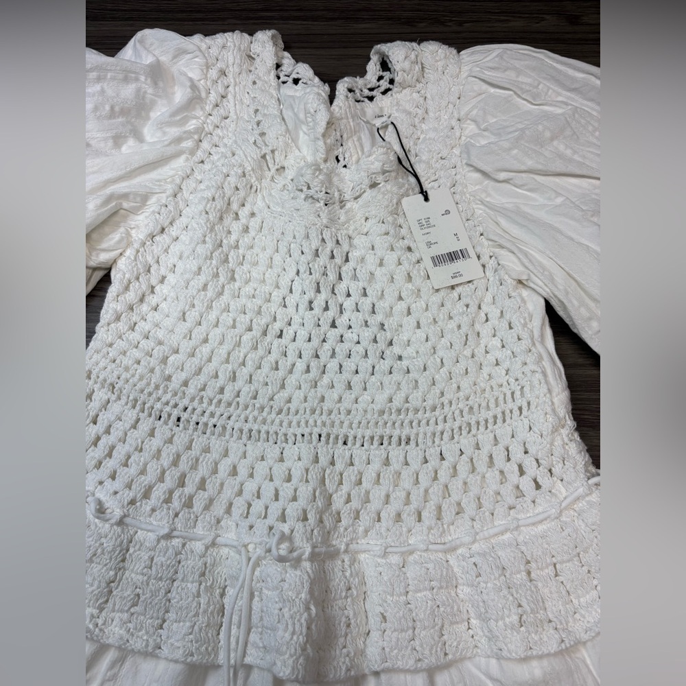 A Loves A Crochet Mixed Media Babydoll Mini Dress Ivory NWT Size Medium - Picture 3 of 8
